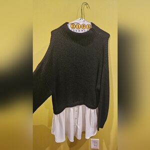ELOQUII Black Knit Sweater with Layered Hem – Size 18/20